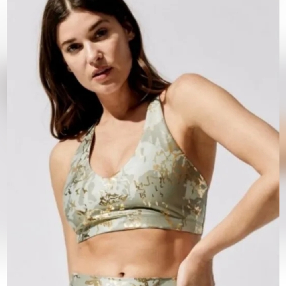 Carbon38 Marble Shine Cross Back Bra In Utility Green Marble Size XS NWT